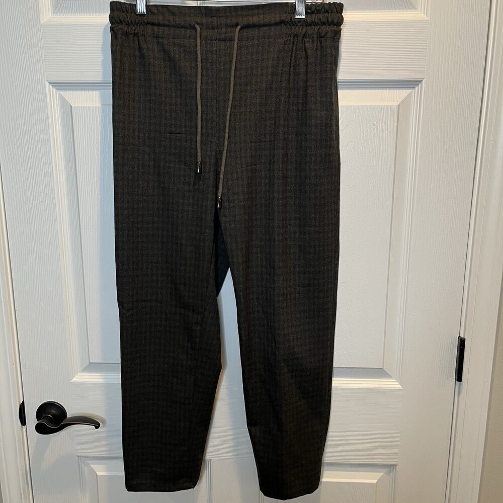 Bamford England 32x26 Gray Plaid Virgin Wool/ Silk Blend Pants Elastic Waist